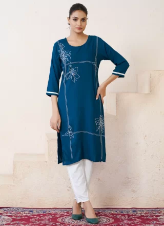 Amazing Morpeach Rayon Designer Kurti with Embroidered Work