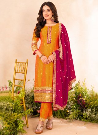 Amazing Multi Colour Silk Readymade Salwar Suit with Embroidered, Sequins and Zari Work