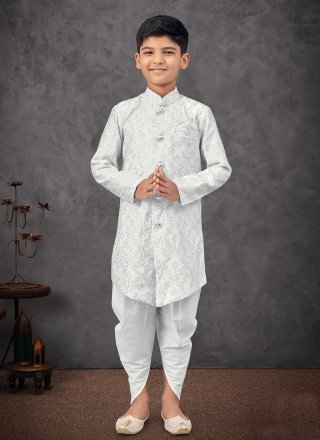 Amusing Off White Silk Indo Western with Machine Embroidery and Thread Work