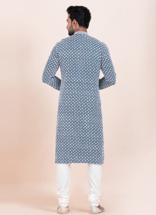 Angelic Blue and White Rayon Kurta Pyjama with Embroidered and Sequins Work