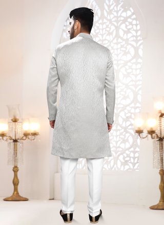Angelic Grey Jacquard Indo Western with Woven Work