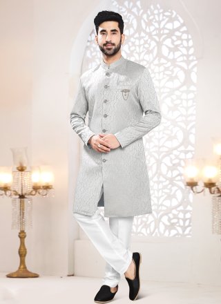 Angelic Grey Jacquard Indo Western with Woven Work