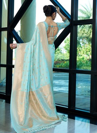 Appealing Aqua Blue Nylon Contemporary Saree