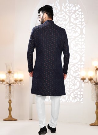 Appealing Blue Jacquard Indo Western