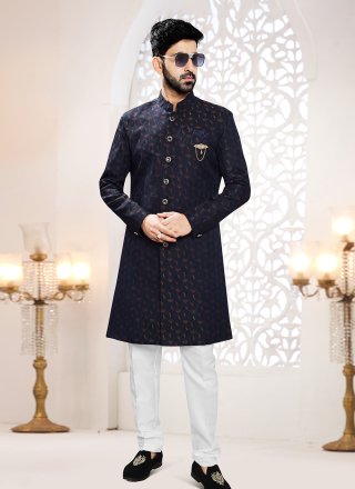 Appealing Blue Jacquard Indo Western