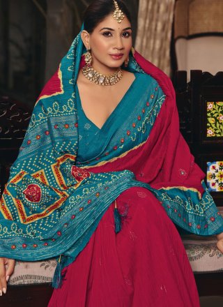 Aqua Blue and Pink Silk Traditional Saree with Weaving Work
