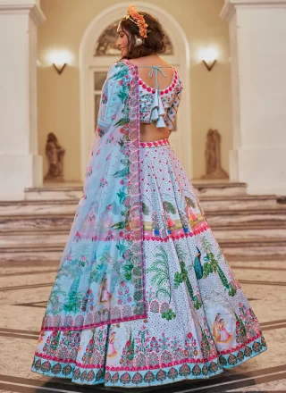 Aqua Blue Art Silk A - Line Lehenga Choli