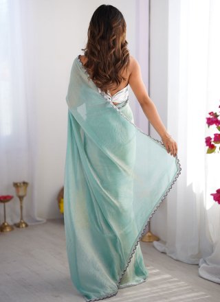 Aqua Blue Burburry Contemporary Sari with Cut Dana Work for Casual