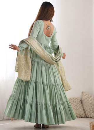 Aqua Blue Chanderi Silk Salwar Suit In Plain