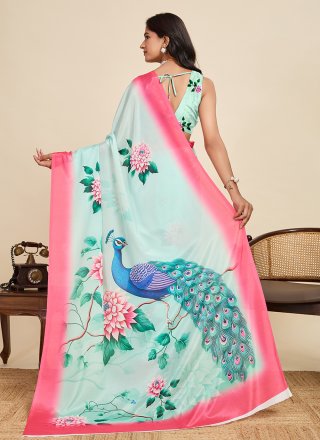Aqua Blue Chinon Trendy Saree