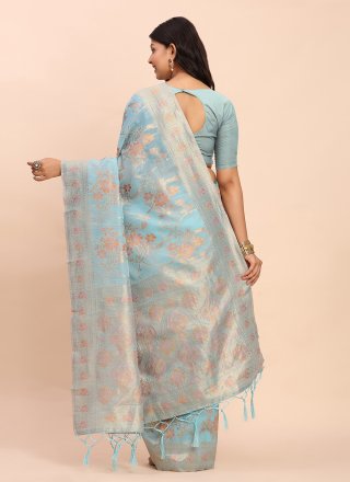 Aqua Blue Cotton Classic Sari