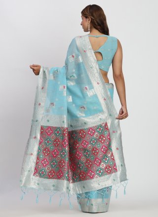 Aqua Blue Cotton Classic Sari