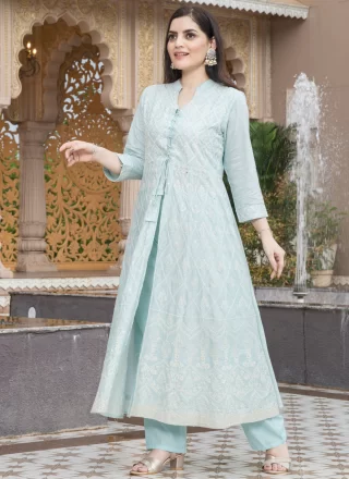 Aqua Blue Cotton Designer Kurti