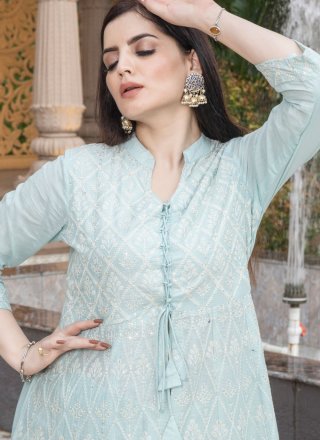 Aqua Blue Cotton Designer Kurti