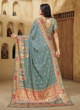 Aqua Blue Crepe Silk Trendy Saree