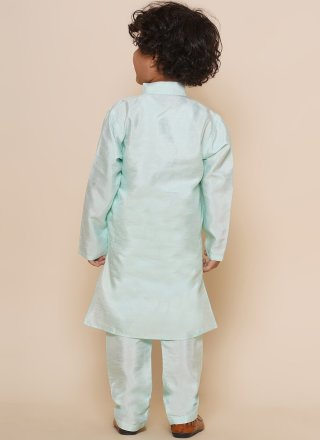 Aqua Blue Dupion Silk Embroidered Work Kurta Pyjama for Festival