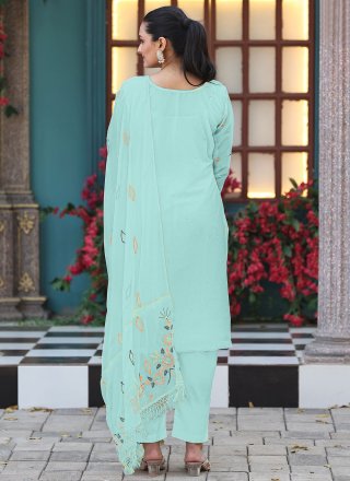 Aqua Blue Embroidered and Moti Work Georgette Readymade Style