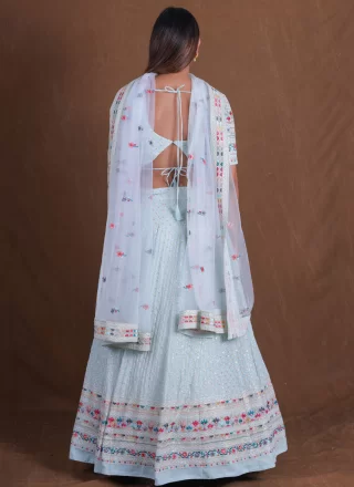 Aqua Blue Embroidered and Zari Work Georgette Lehenga Choli
