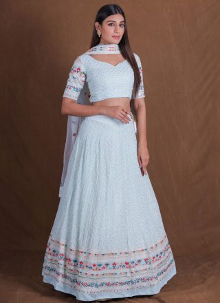 Aqua Blue Embroidered and Zari Work Georgette Lehenga Choli