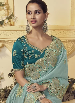 Aqua Blue Georgette Classic Saree