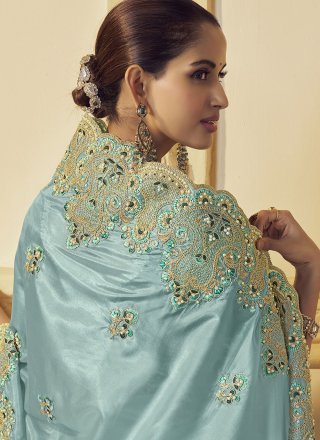 Aqua Blue Georgette Classic Saree
