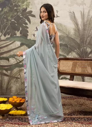 Aqua Blue Georgette Classic Saree