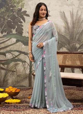 Aqua Blue Georgette Classic Saree