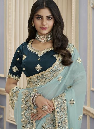 Aqua Blue Georgette Classic Saree