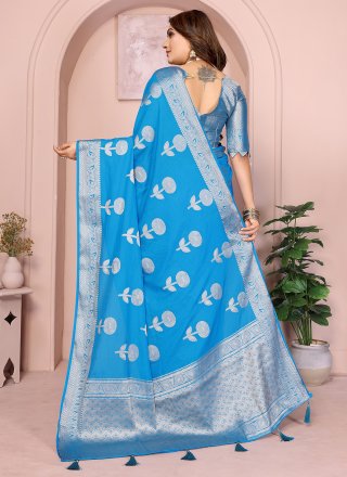 Aqua Blue Georgette Classic Saree with Patch Border and Zari Work for Ceremonial