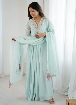 Aqua Blue Georgette  Designer Gown