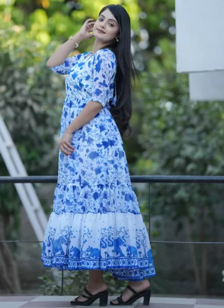 Aqua Blue Georgette Designer Kurti