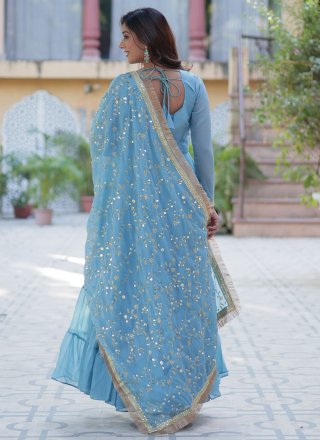 Aqua Blue Georgette Embroidered, Sequins and Zari Work  Designer Gown for Women