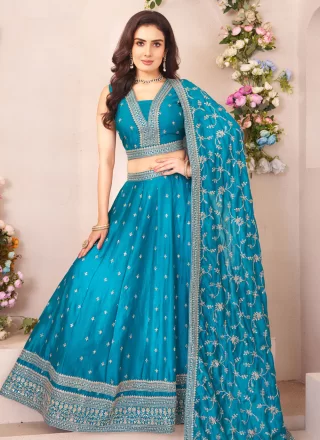 Aqua Blue Georgette Lehenga Choli with Embroidered Work