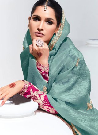Aqua Blue Glass Tissue Booti, Embroidered, Sequins, Thread and Zari Work Traditional Saree