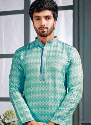 Aqua Blue Jacquard Jacquard Work Kurta Pyjama