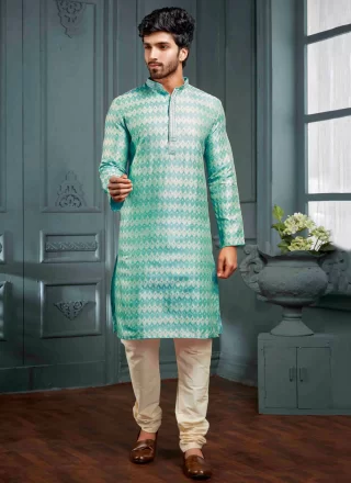Aqua Blue Jacquard Jacquard Work Kurta Pyjama