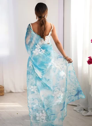 Aqua Blue JIMMY CHU Contemporary Sari