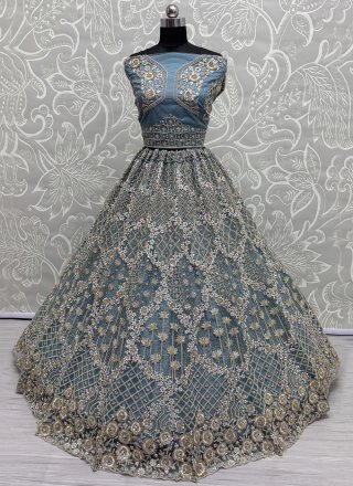 Aqua Blue Net A - Line Lehenga Choli