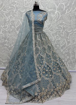 Aqua Blue Net A - Line Lehenga Choli