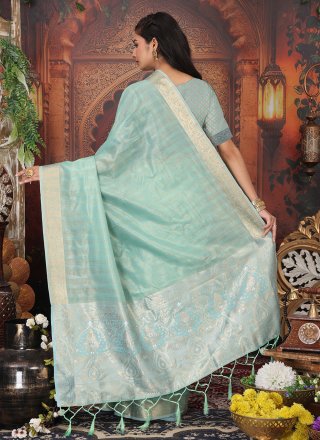 Aqua Blue Organza Classic Sari