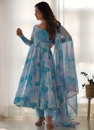 Aqua Blue Organza Salwar Suit