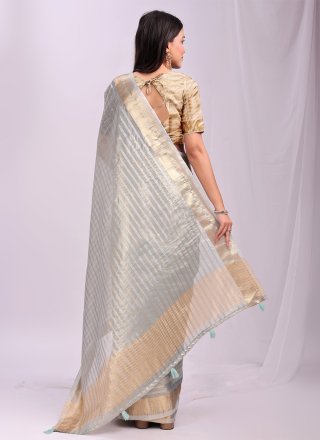 Aqua Blue Organza Weaving Work Contemporary Saree