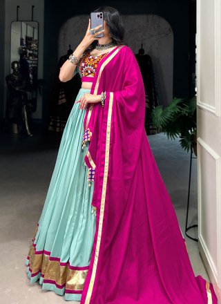 Aqua Blue Rayon Lace Work Readymade Lehenga Choli