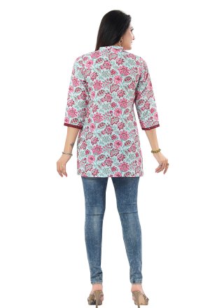 Aqua Blue Rayon Print Work Casual Kurti for Casual