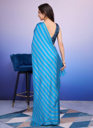 Aqua Blue Satin Classic Saree