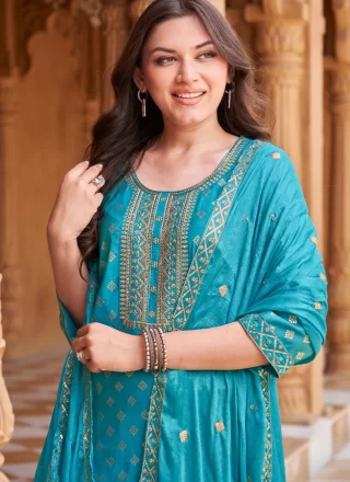 Aqua Blue Shimmer Readymade Salwar Suit