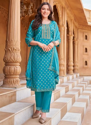 Aqua Blue Shimmer Readymade Salwar Suit