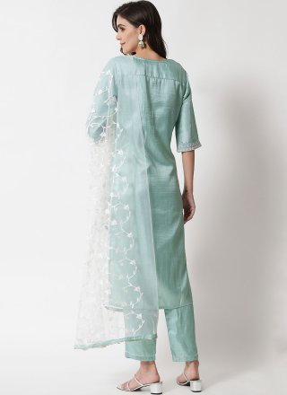 Aqua Blue Silk Blend Salwar Suit with Embroidered Work