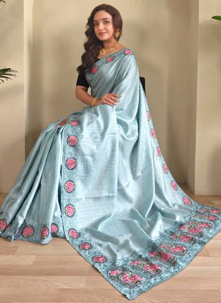 Aqua Blue Silk Classic Sari