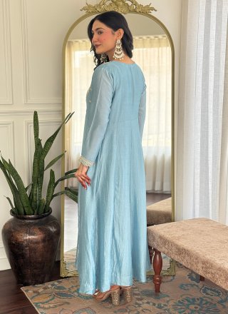 Aqua Blue Vichitra Silk Salwar Suit